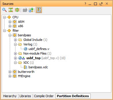 Sources shown in Partition Definitions tab